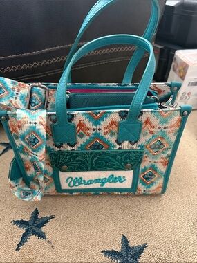 Wrangler Teal and Orange Patterned Tote Bag